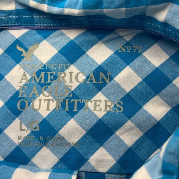 American Eagle Everyday Plaid Button Up Shirt Long Sleeve, Blue/White size Large - Picture 7 of 16